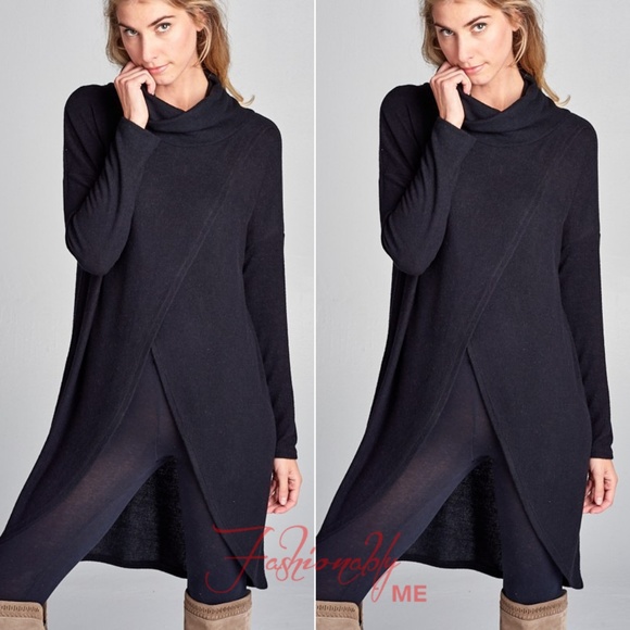 Hacci Brush Cowl Neck Long Pullover Top - Picture 4 of 4